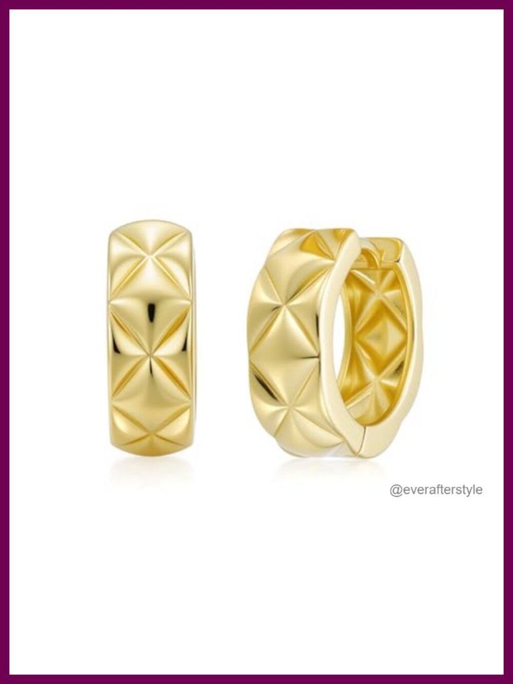 Gold Plated Hoop Earrings for Women Rhombus Pattern Mini Chunky Hinged Snap Back